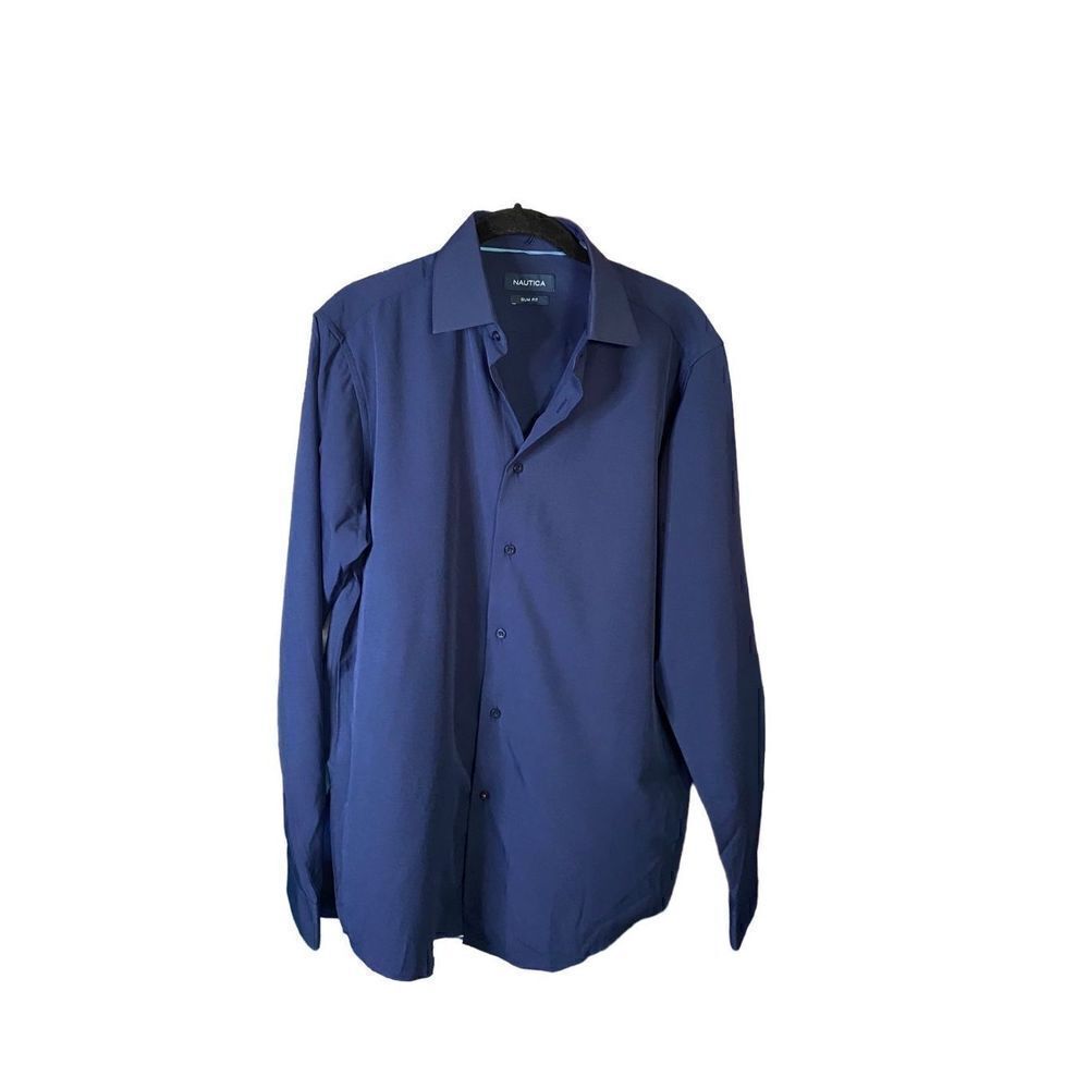 Nautica men’s navy blue, long sleeve button, front shirt, size medium